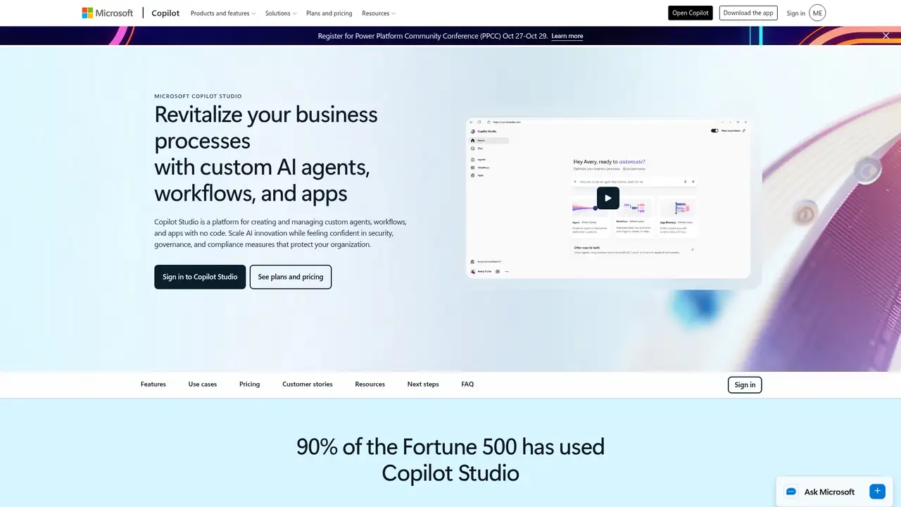 Microsoft Copilot Studio website screenshot