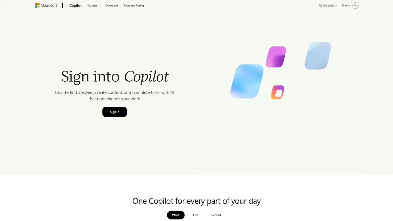 Microsoft Copilot website screenshot