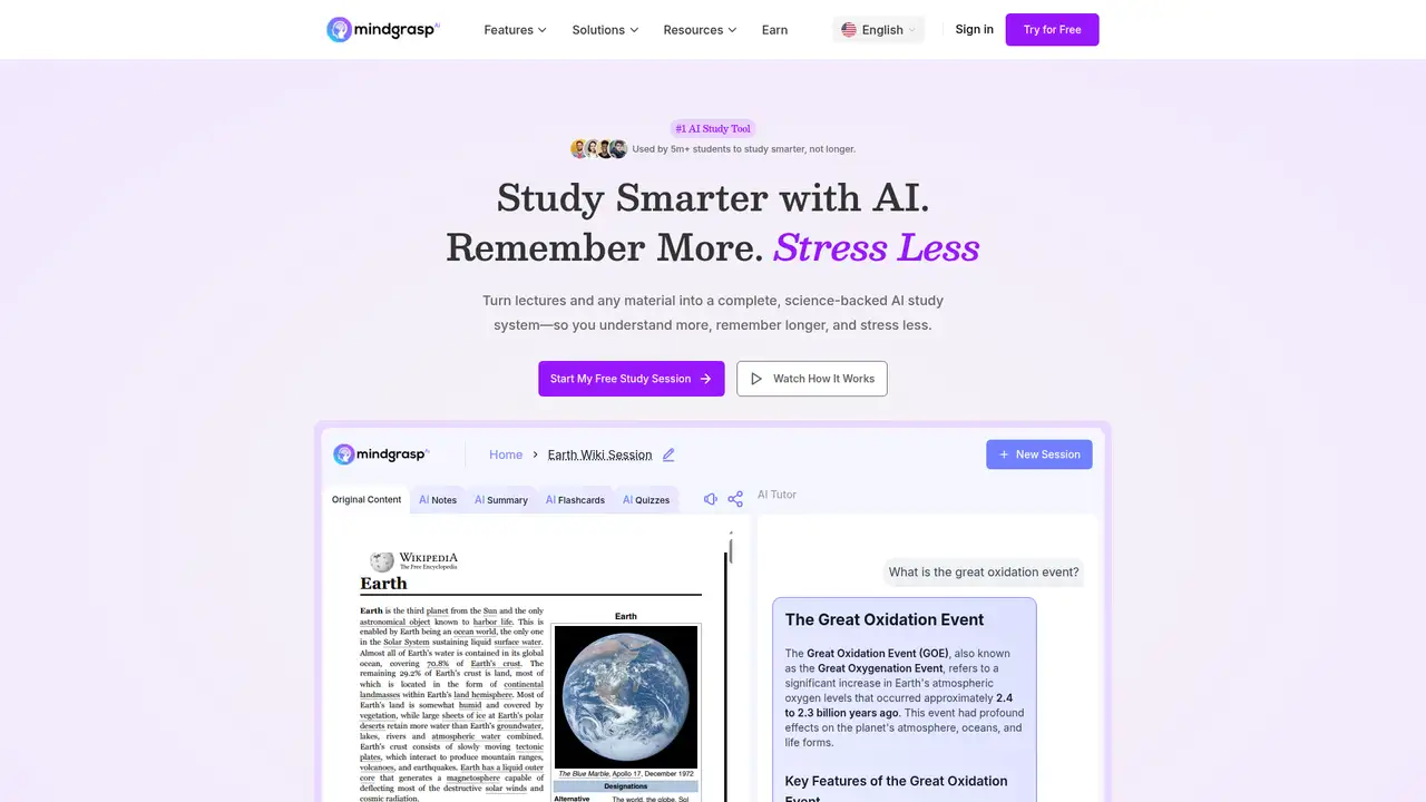 Mindgrasp website screenshot