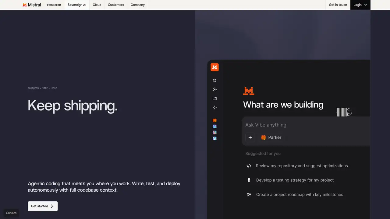 Mistral Code website screenshot