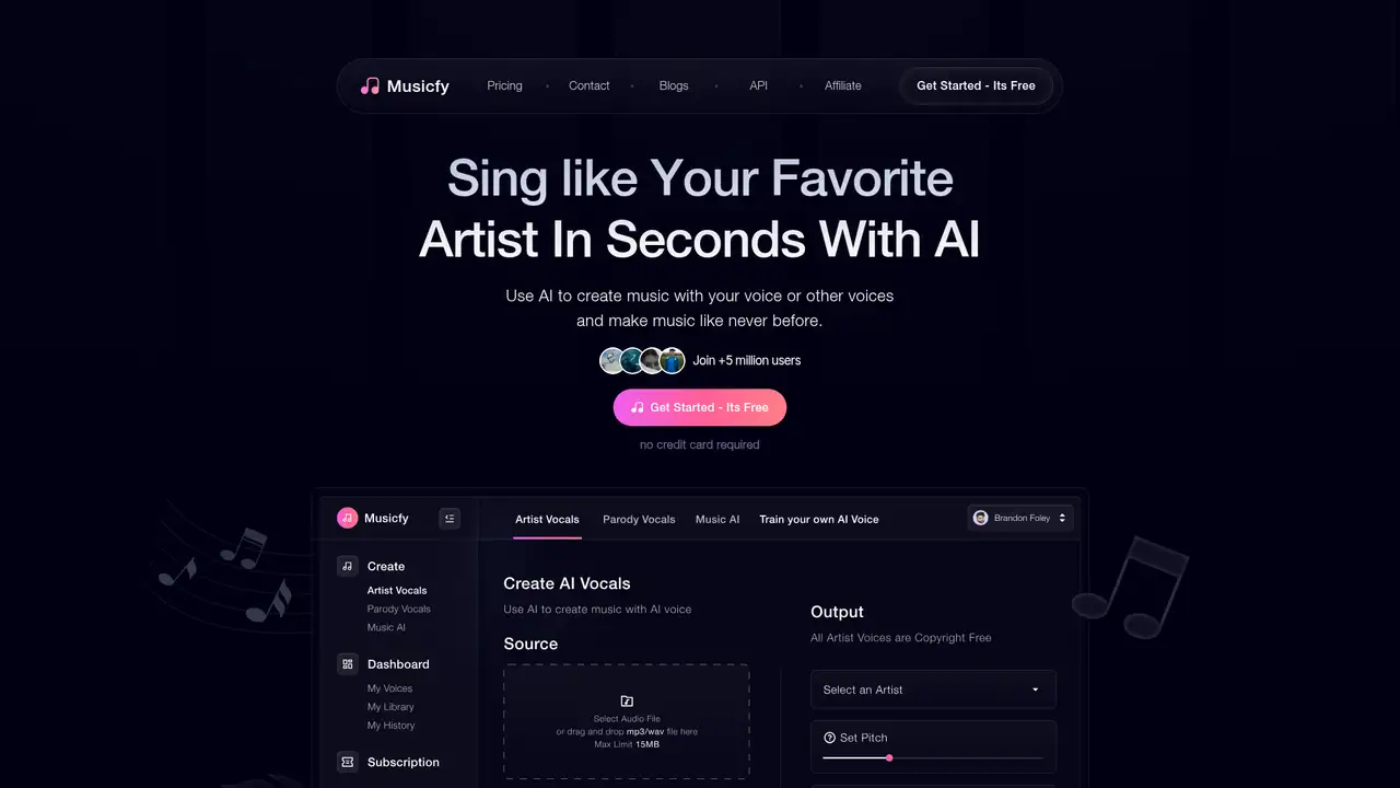 Musicfy website screenshot