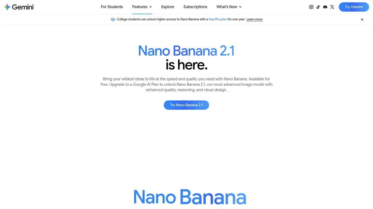 Gemini Image (Nano Banana) website screenshot