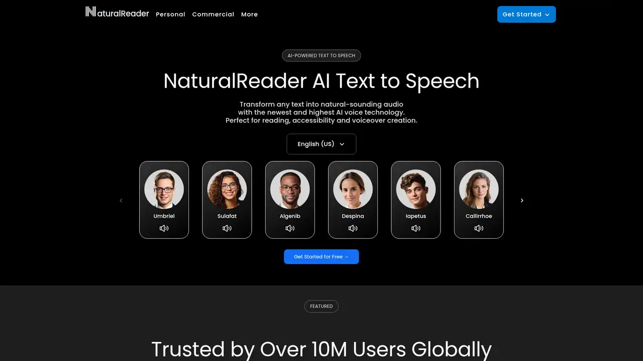 NaturalReader website screenshot