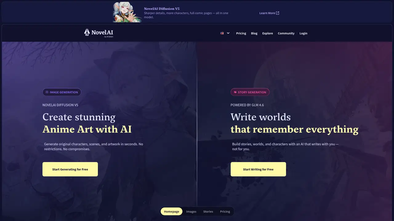 NovelAI website screenshot