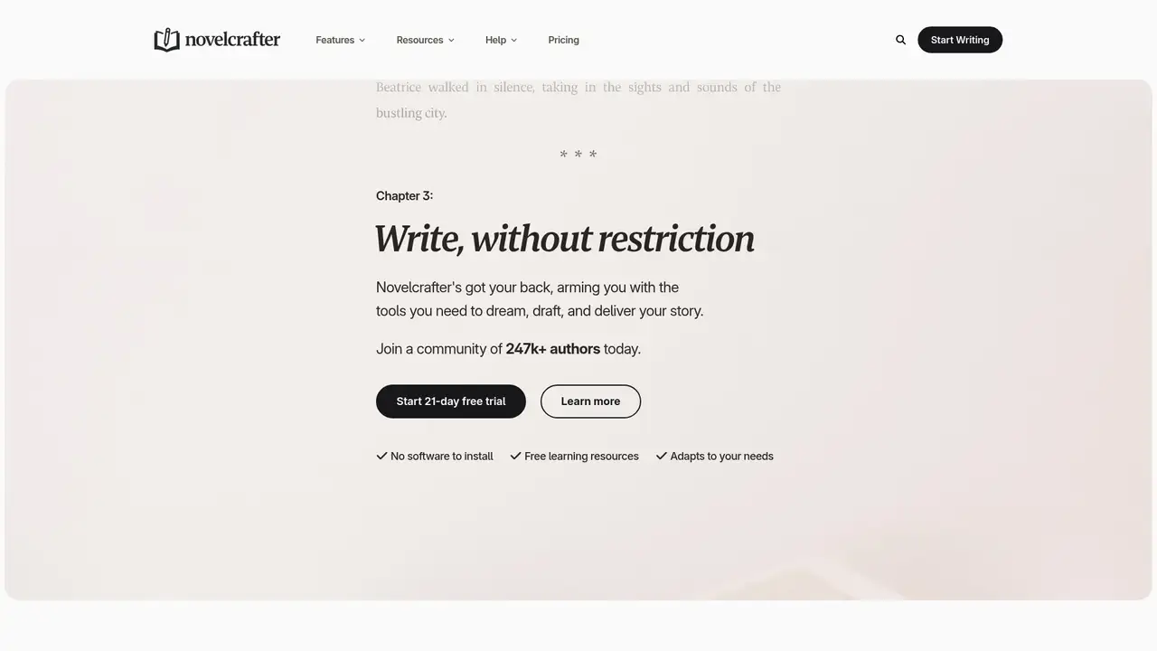 Novelcrafter website screenshot
