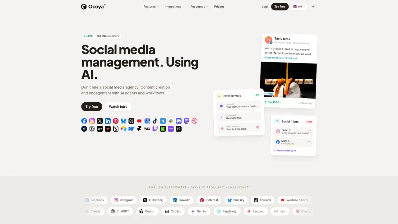 Ocoya website screenshot