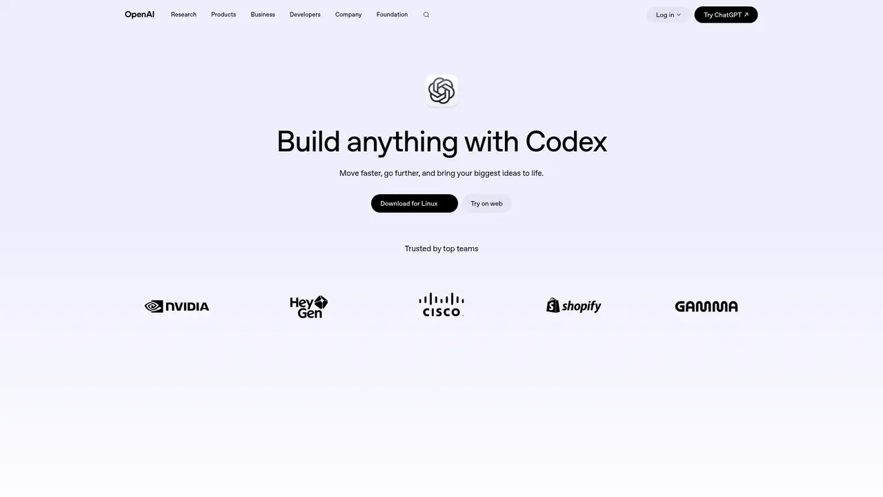 OpenAI Codex website screenshot