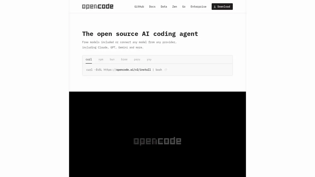 OpenCode website screenshot