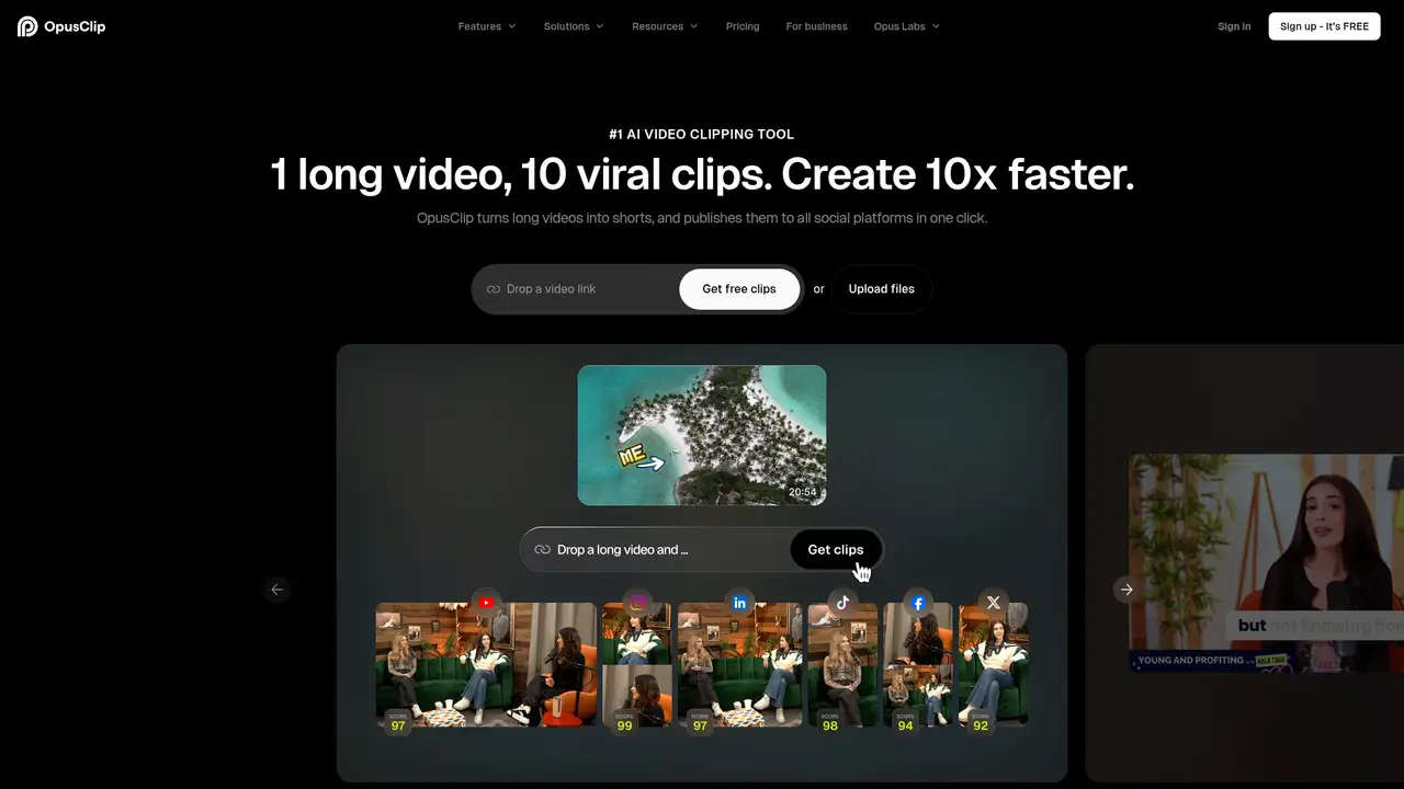 OpusClip website screenshot
