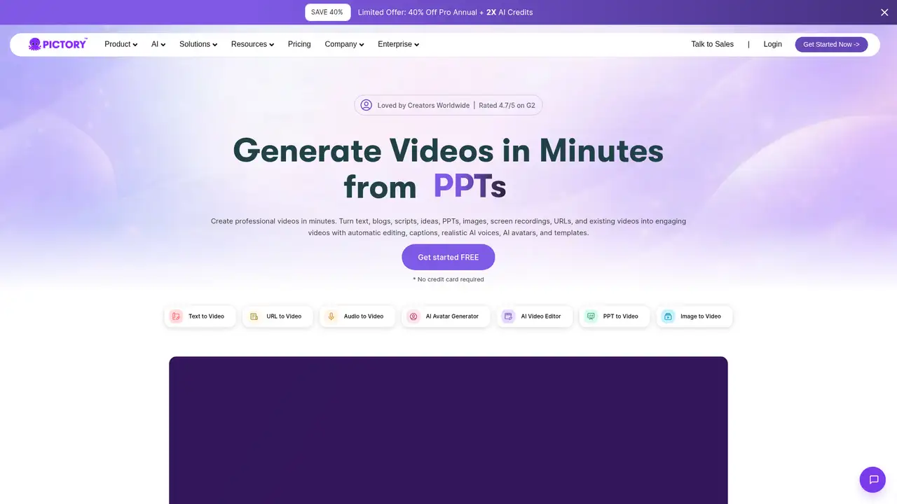 Pictory website screenshot