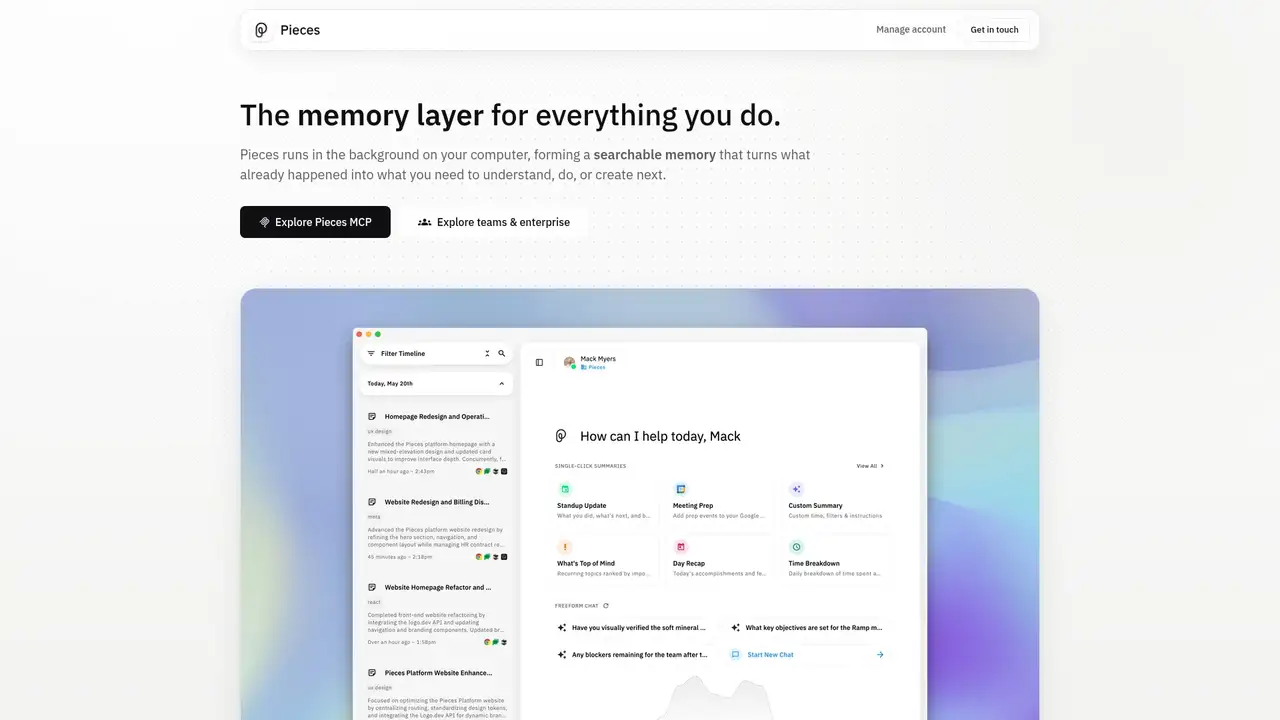 Pieces website screenshot