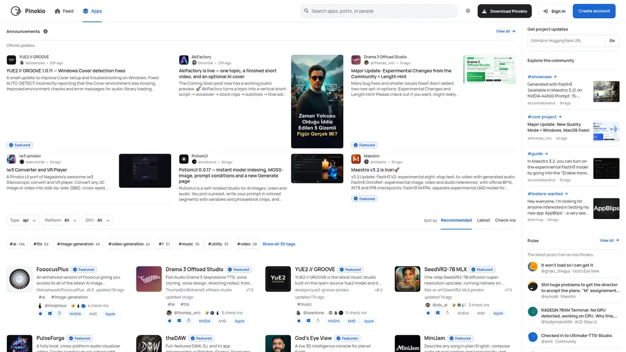 Pinokio website screenshot