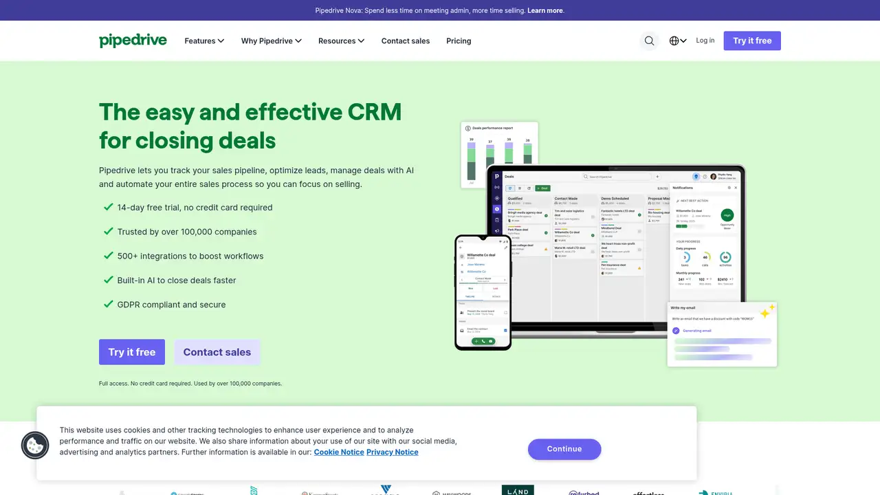 Pipedrive website screenshot
