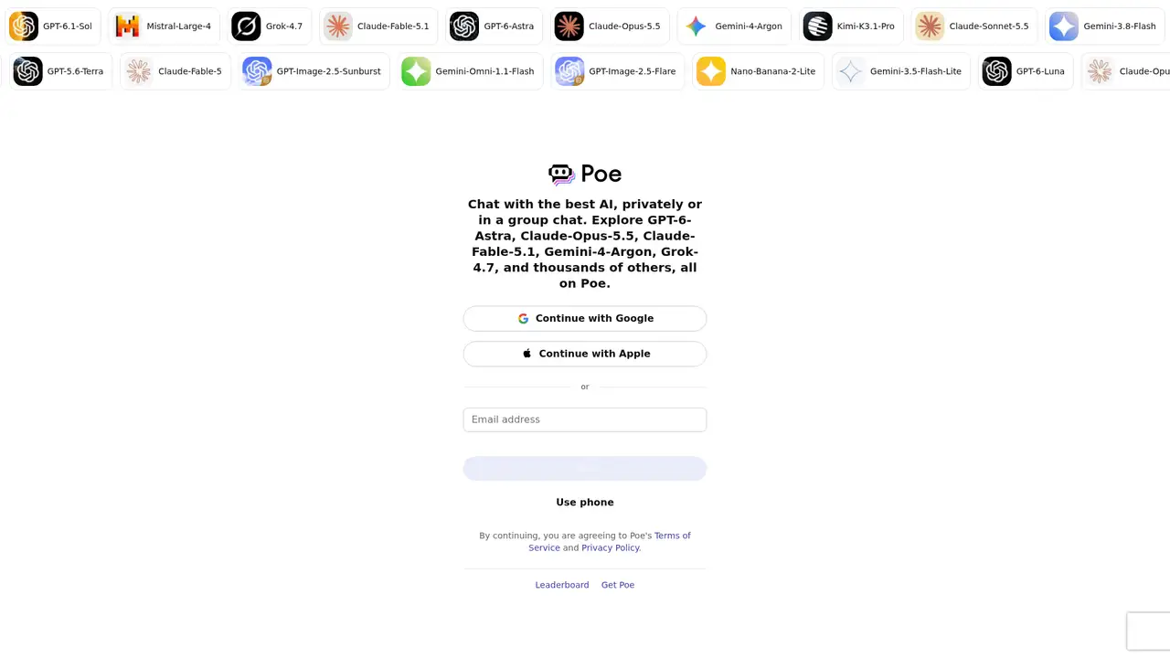 Poe website screenshot
