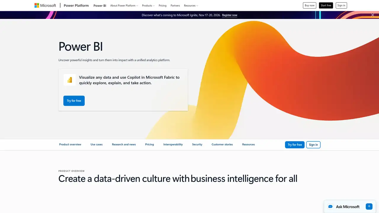 Power BI Copilot website screenshot