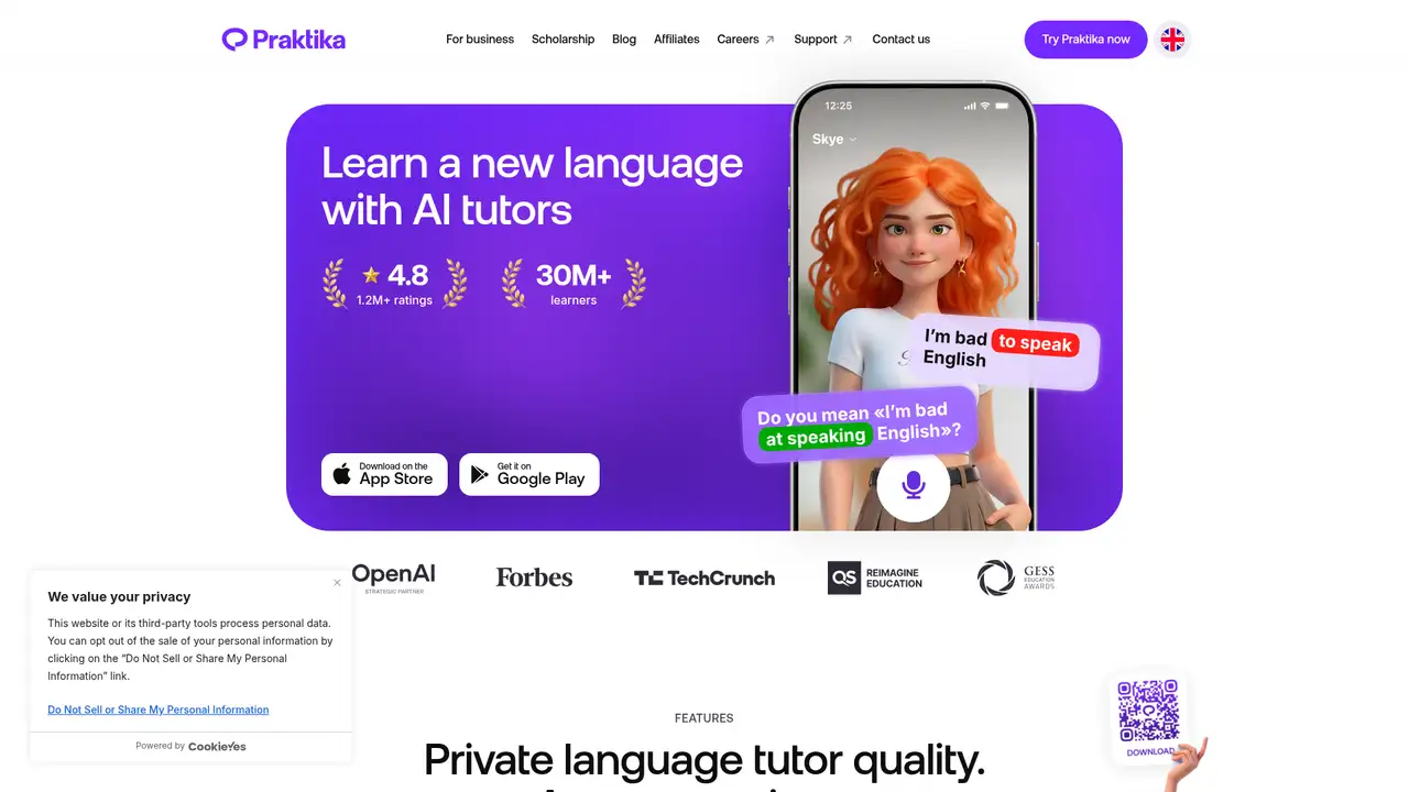 Praktika website screenshot