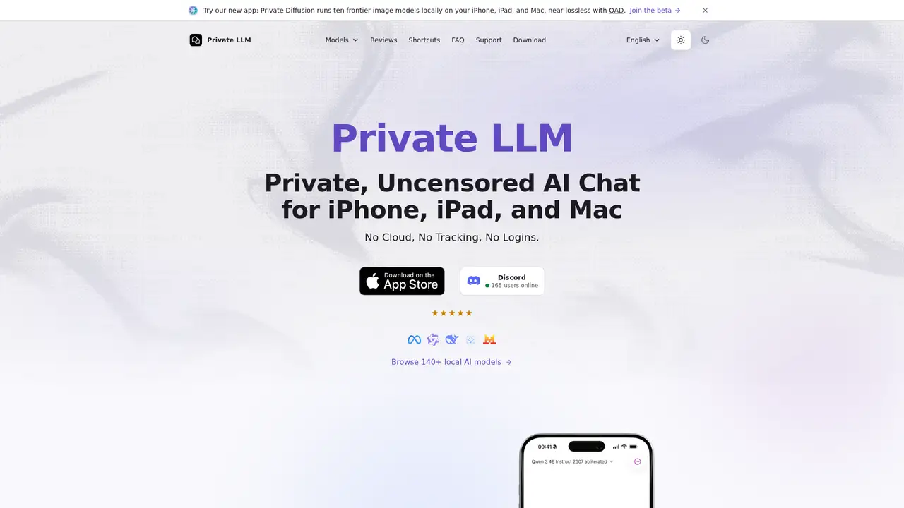 Private LLM website screenshot