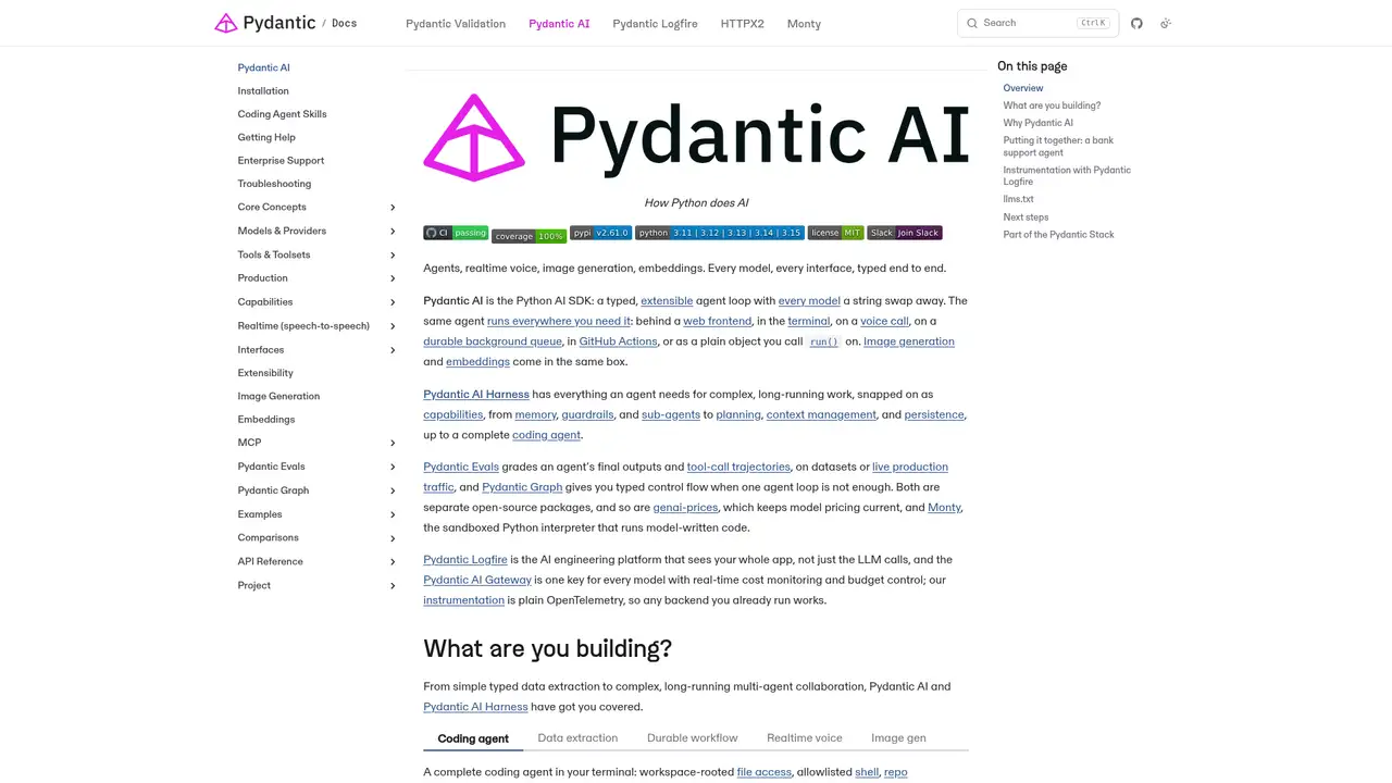 Pydantic AI website screenshot