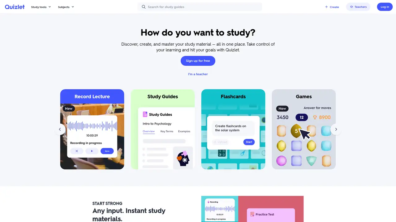 Quizlet website screenshot