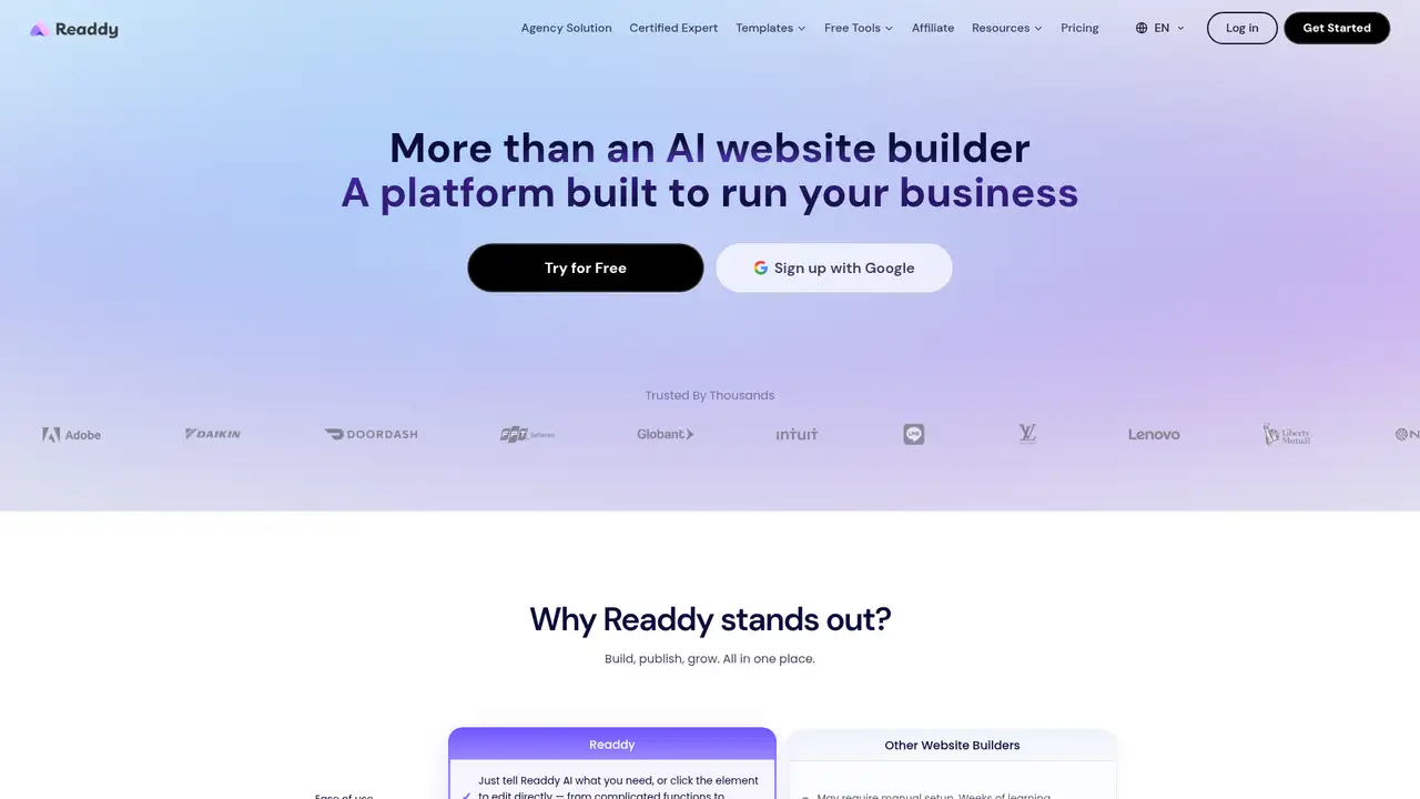 Readdy website screenshot