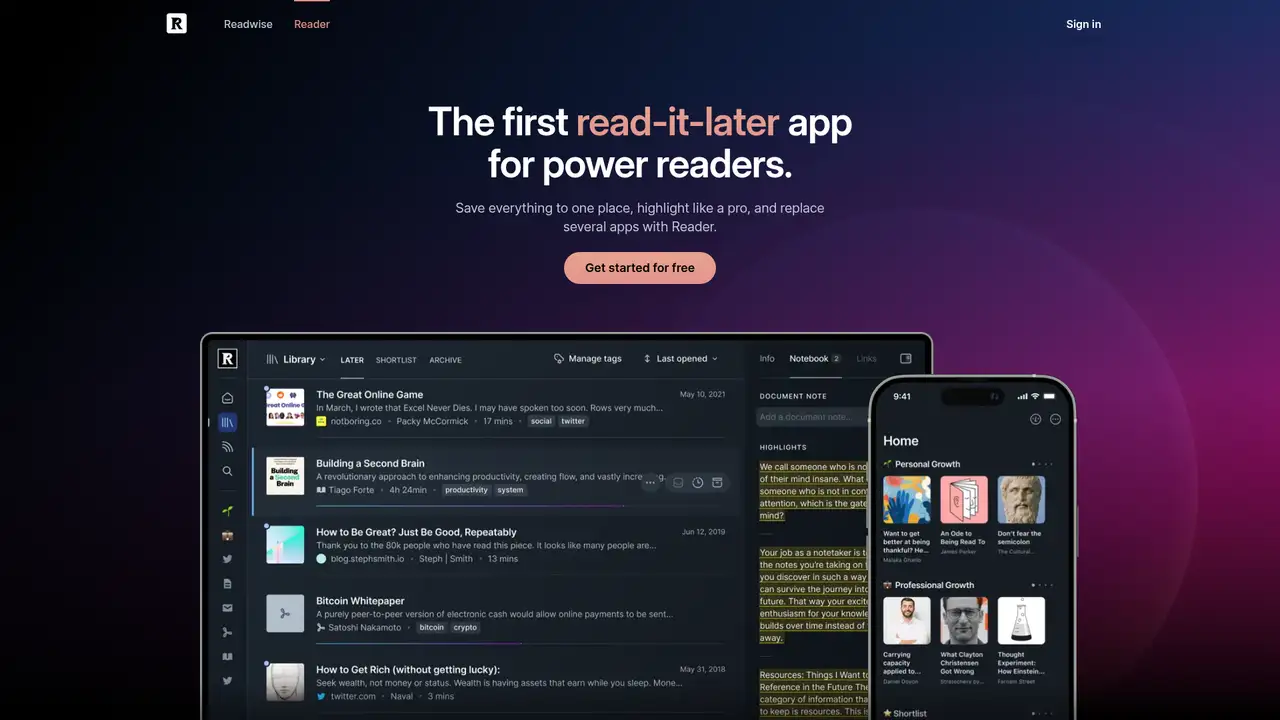 Readwise Reader website screenshot