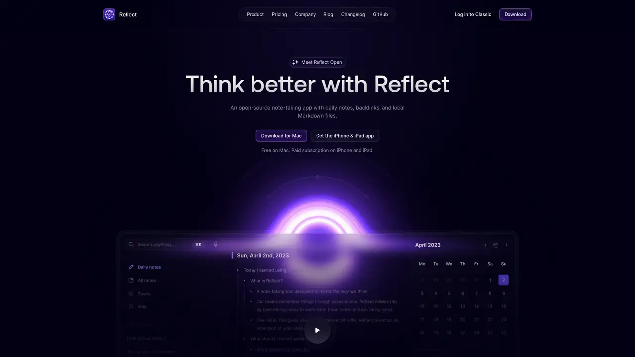 Reflect website screenshot