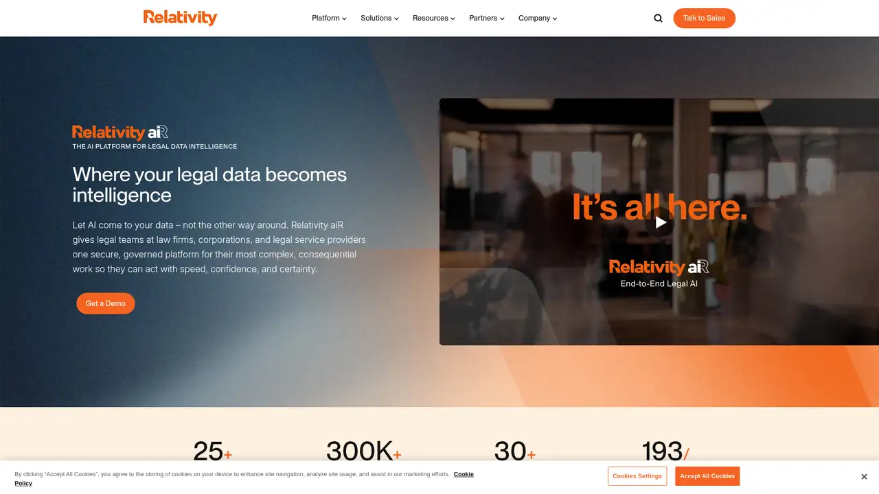 Relativity aiR website screenshot