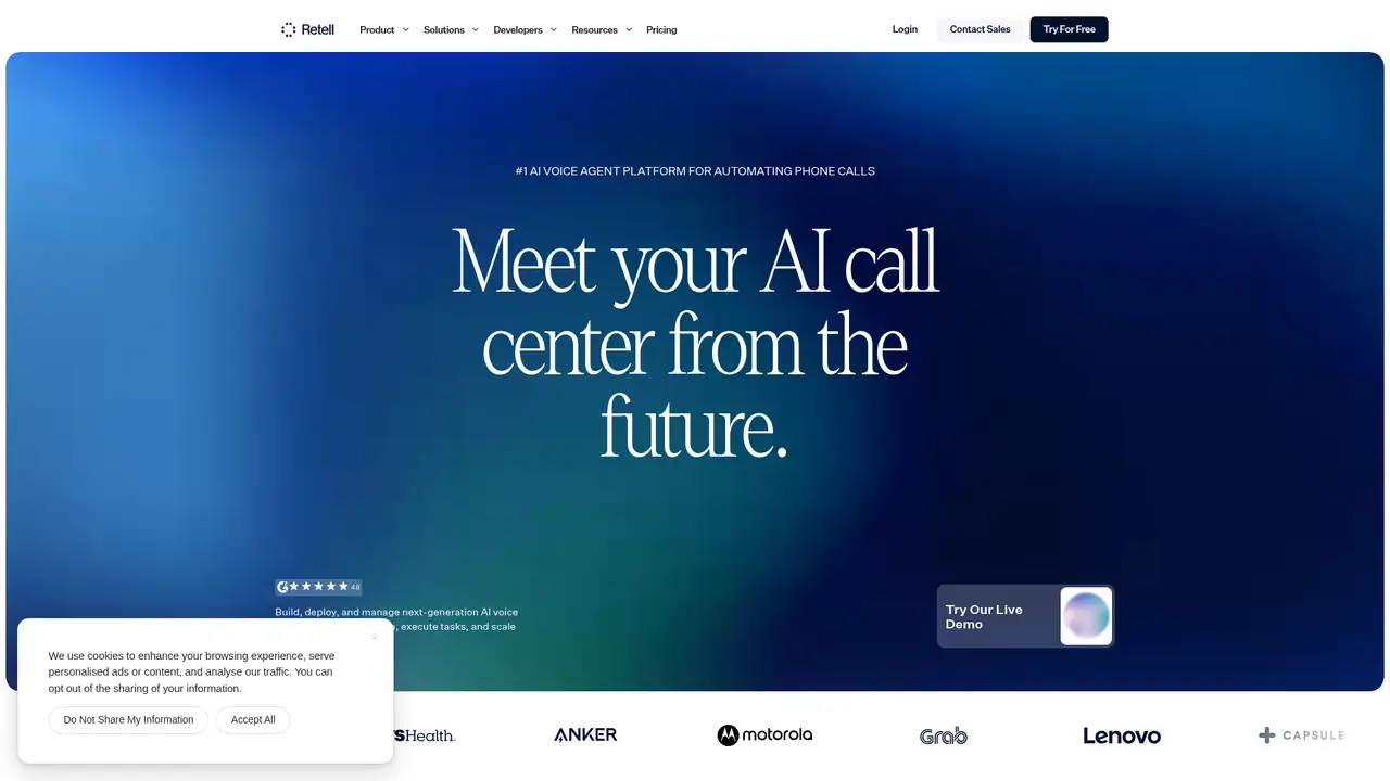 Retell AI website screenshot