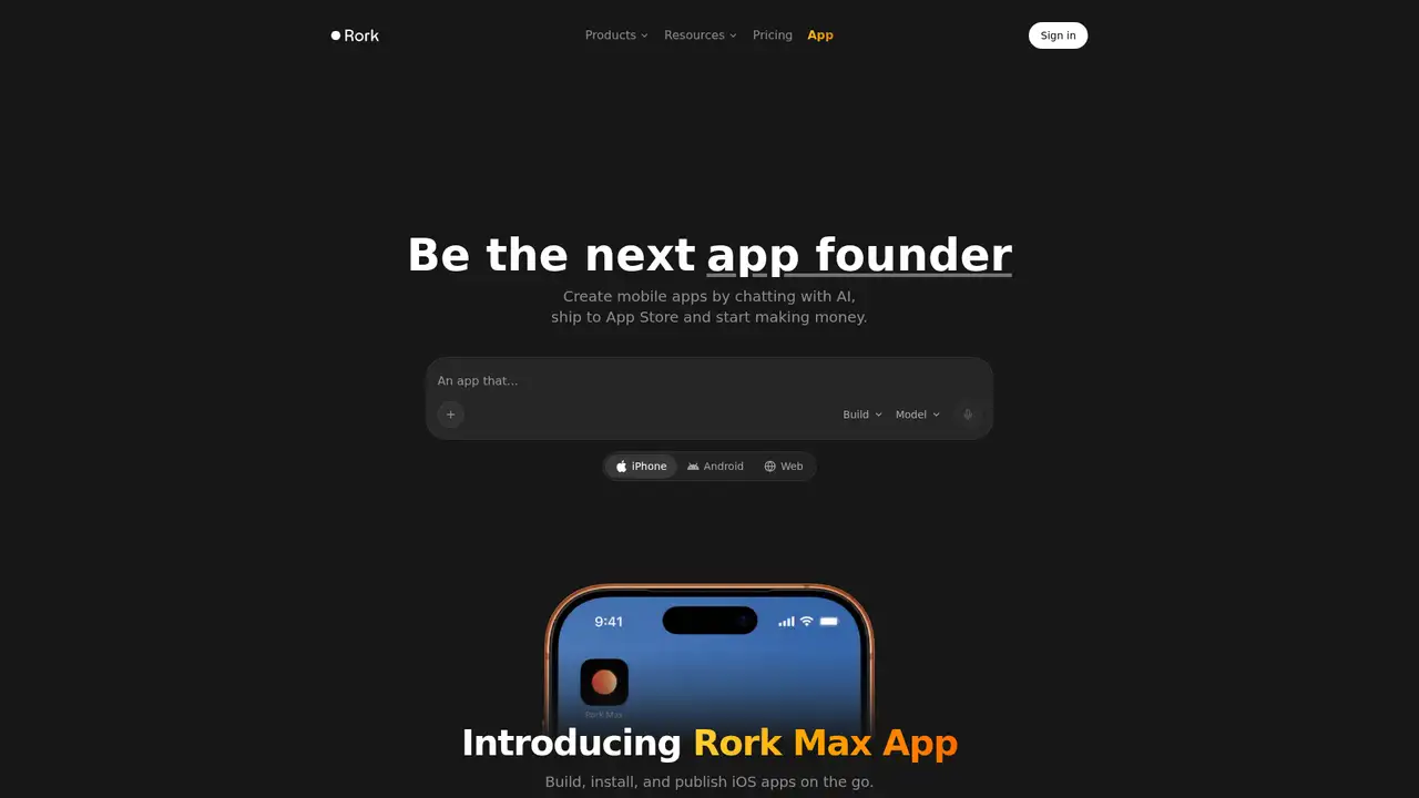 Rork website screenshot