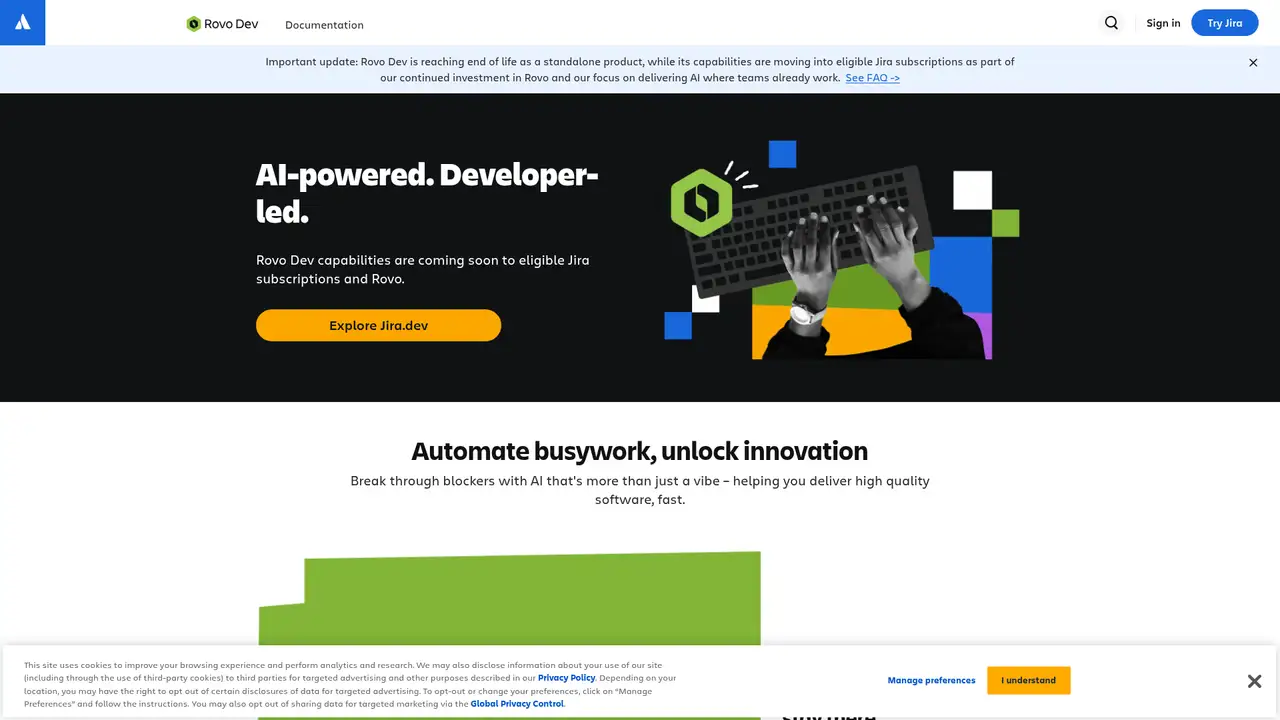 Rovo Dev CLI website screenshot