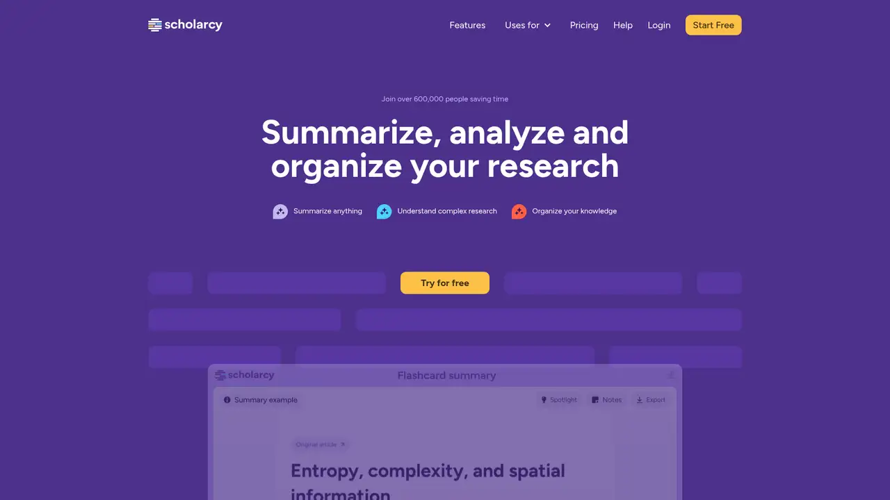 Scholarcy website screenshot