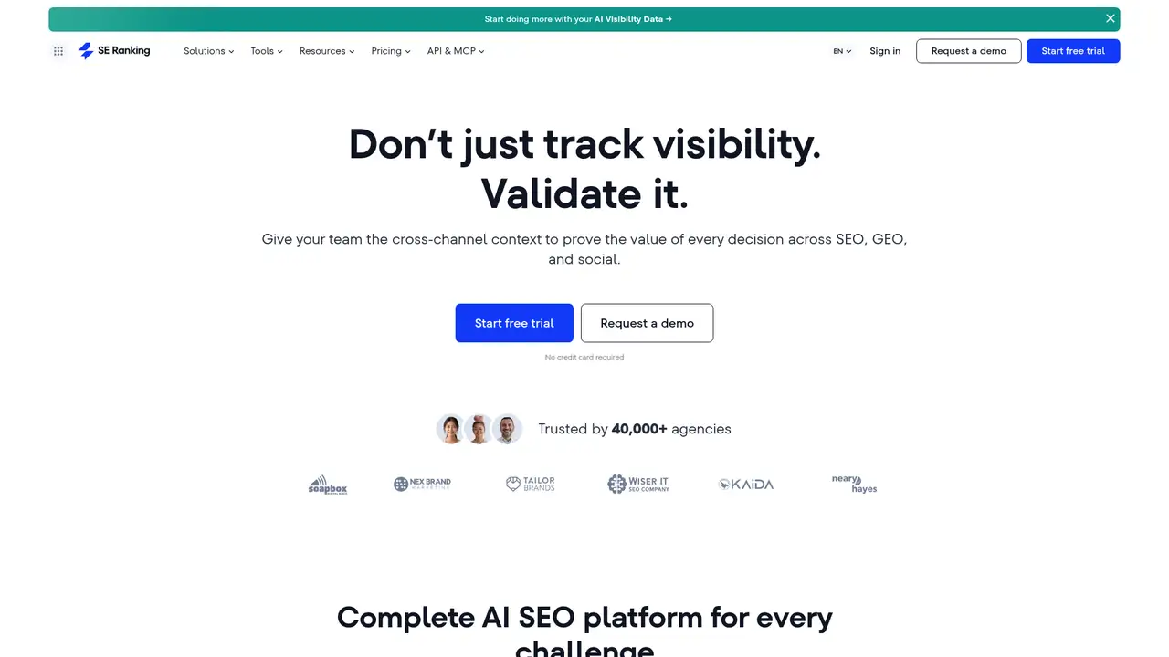 SE Ranking website screenshot