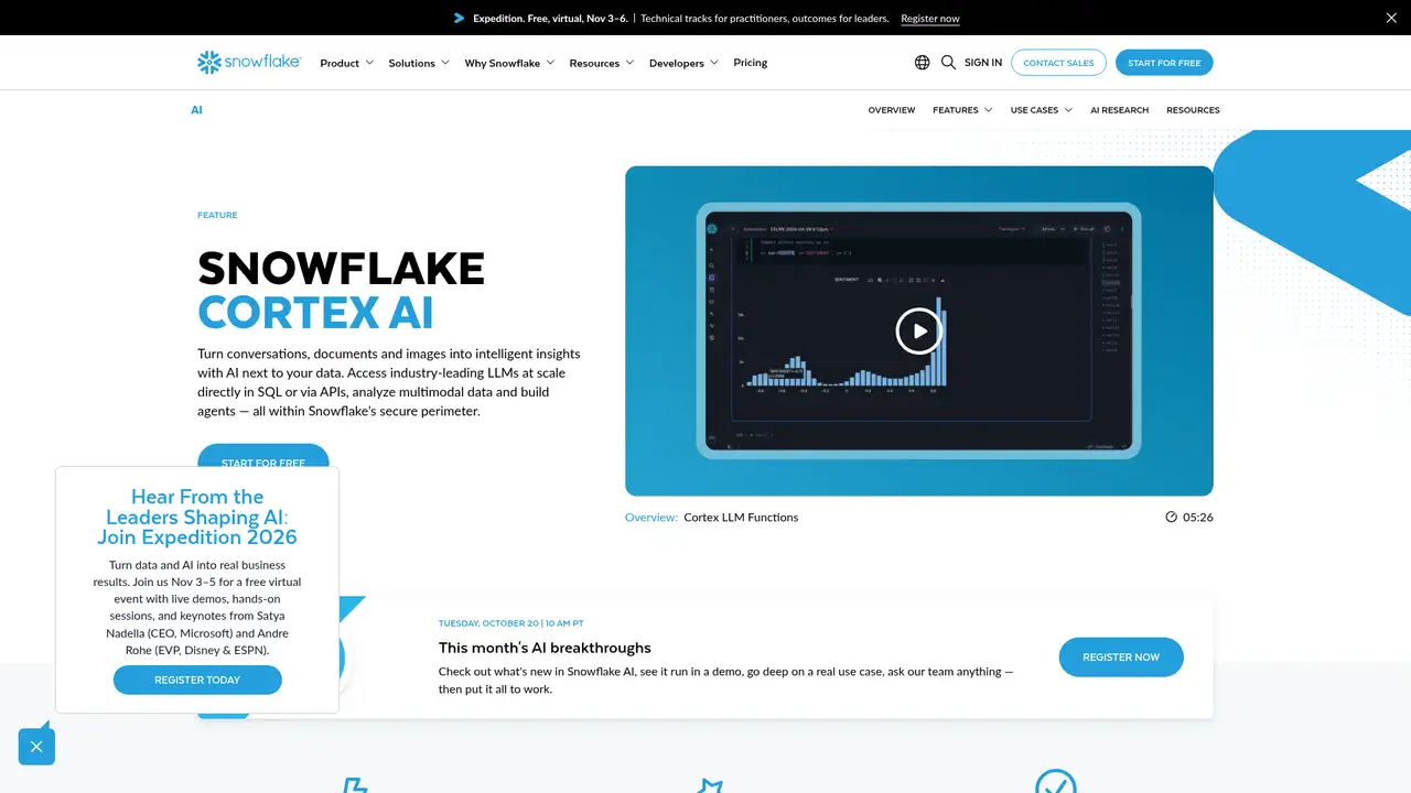 Snowflake Cortex AI website screenshot