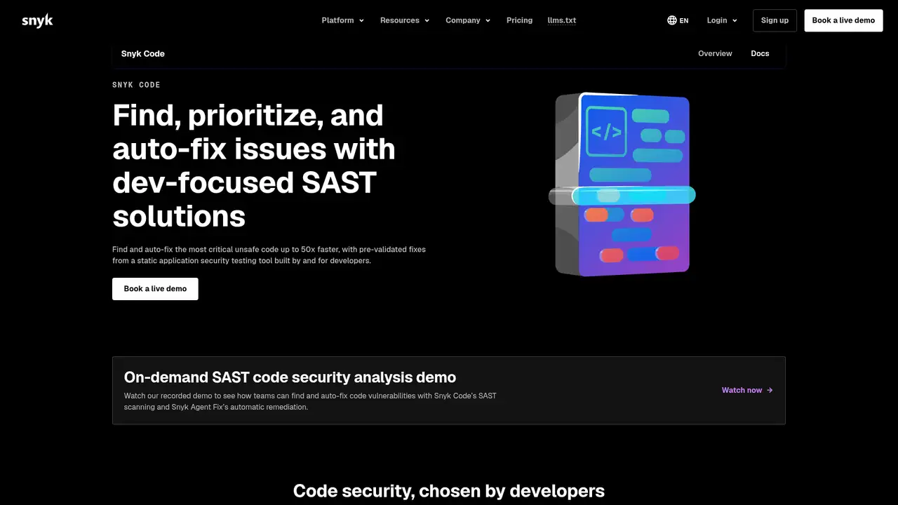 Snyk Code website screenshot