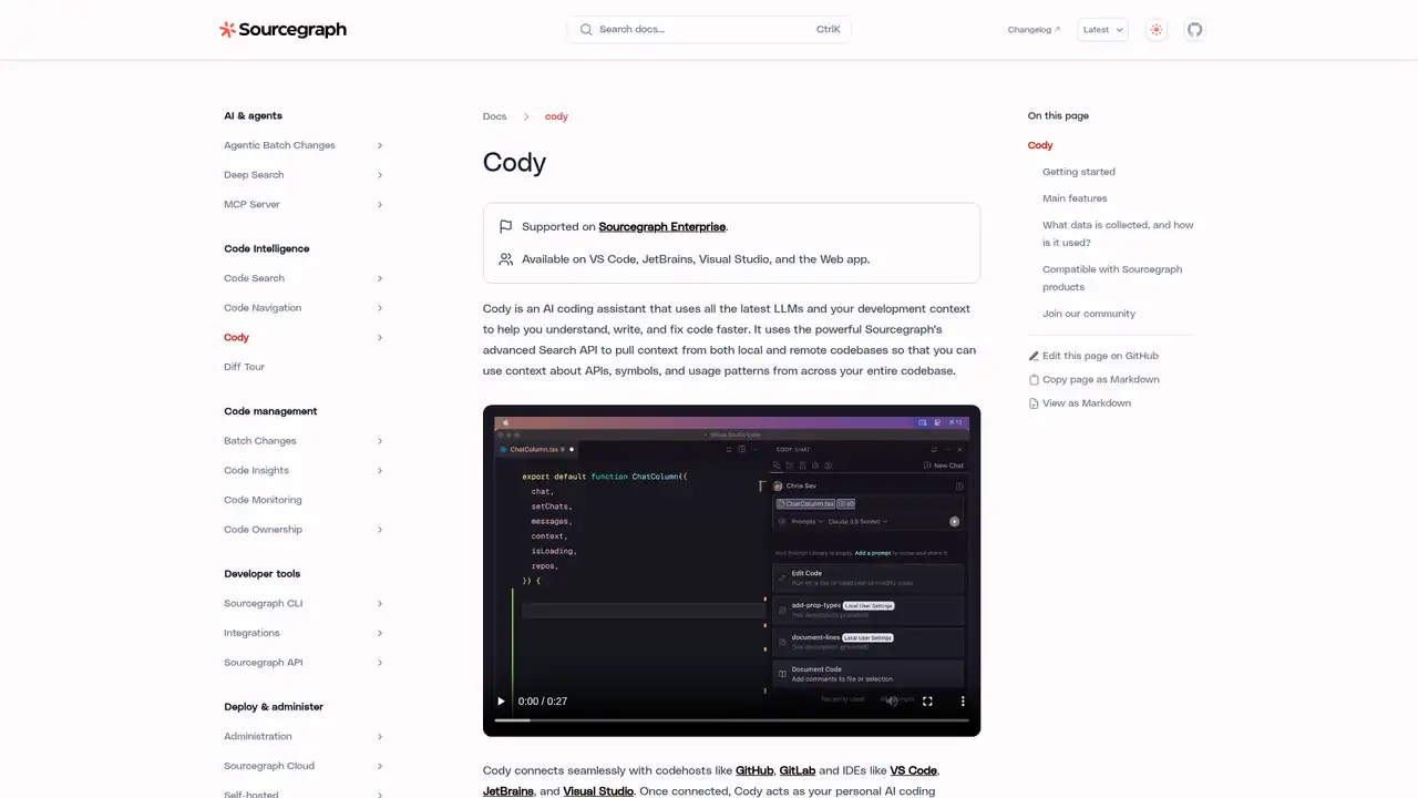 Sourcegraph Cody website screenshot