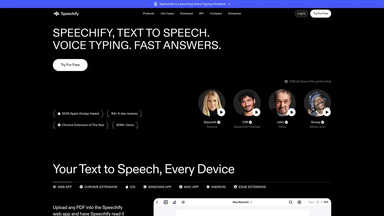 Speechify website screenshot