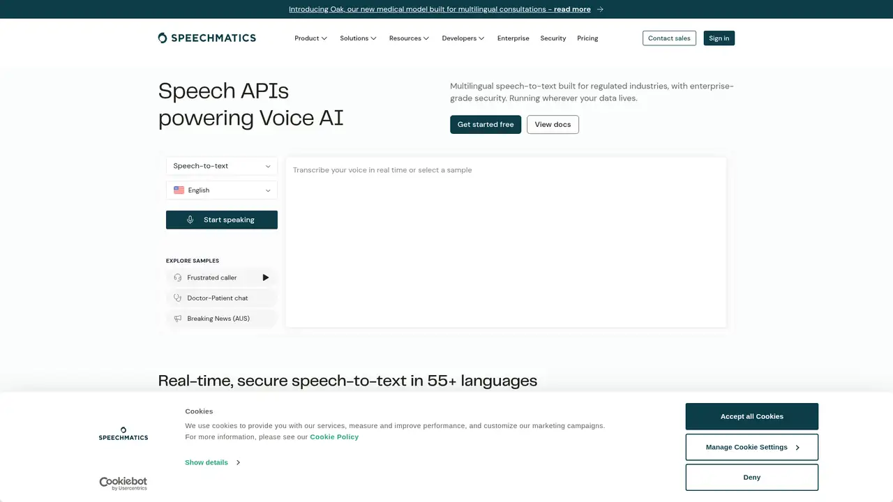 Speechmatics website screenshot
