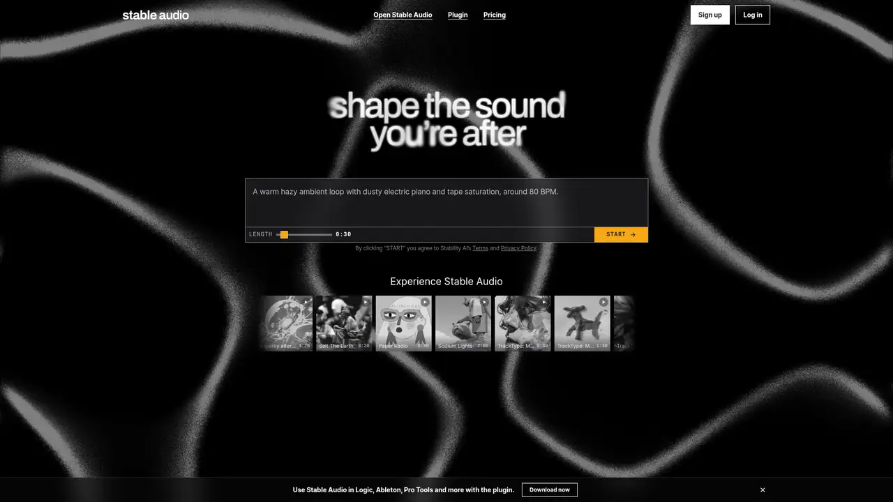 Stable Audio website screenshot