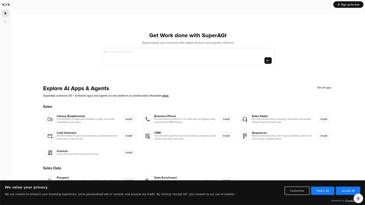 SuperAGI website screenshot
