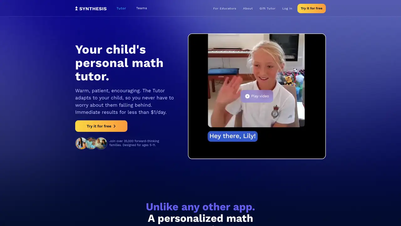 Synthesis Tutor website screenshot