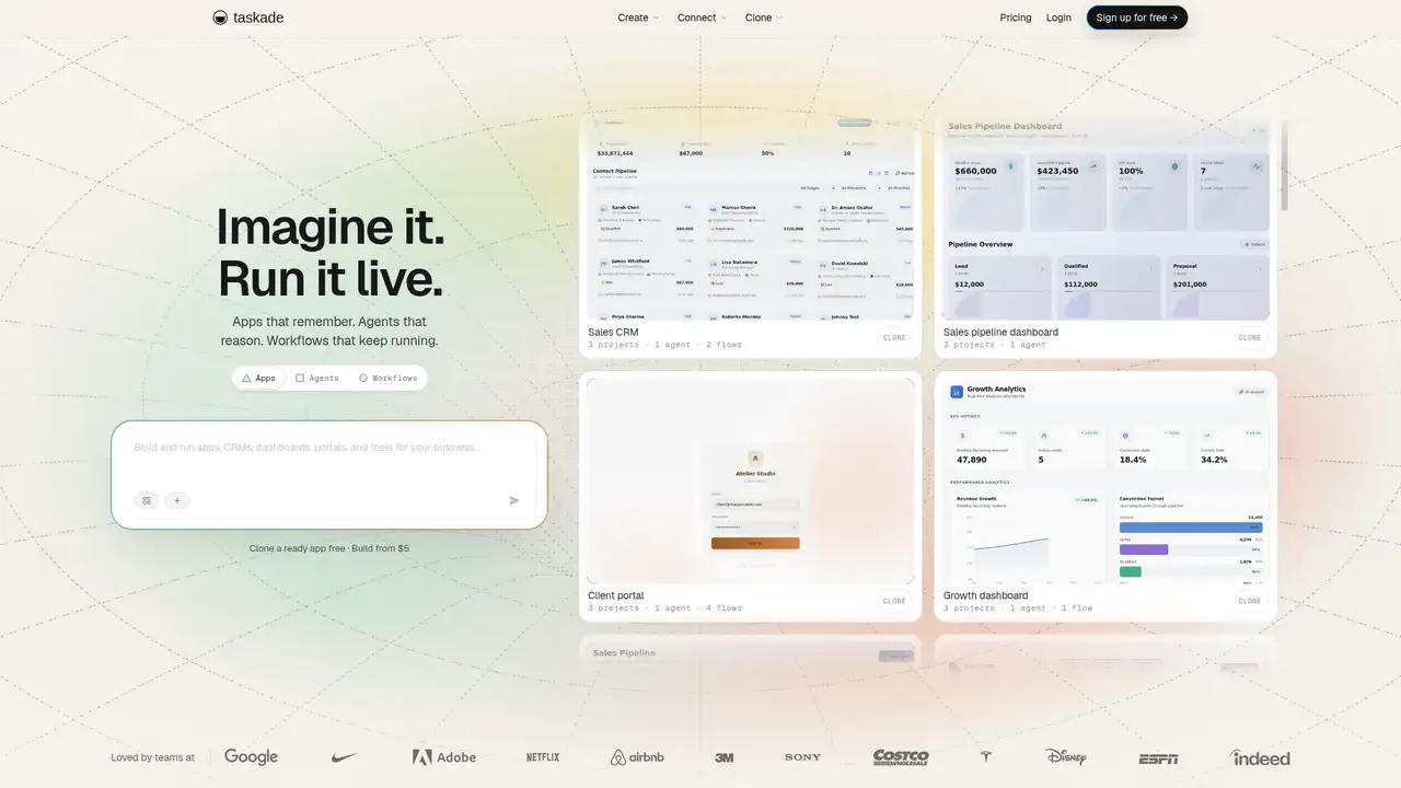 Taskade website screenshot