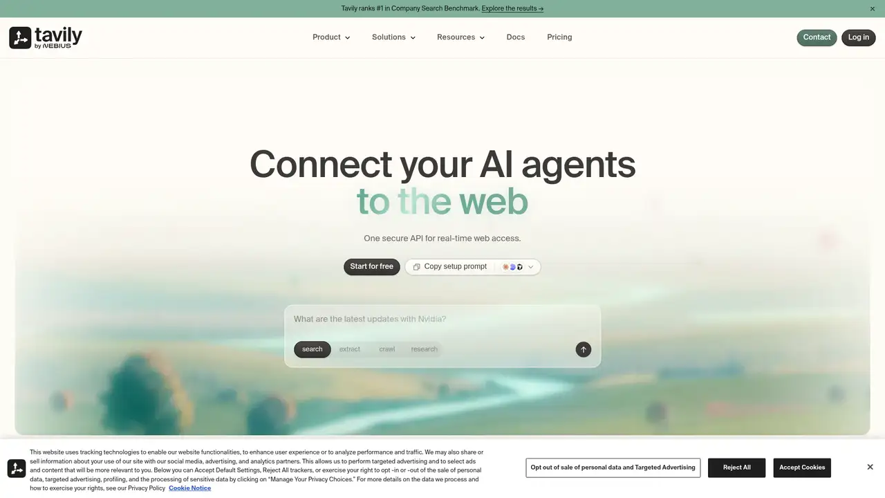 Tavily website screenshot