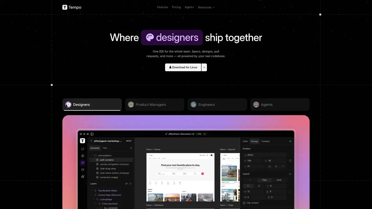 Tempo website screenshot