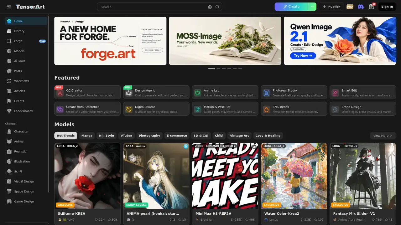 Tensor.Art website screenshot