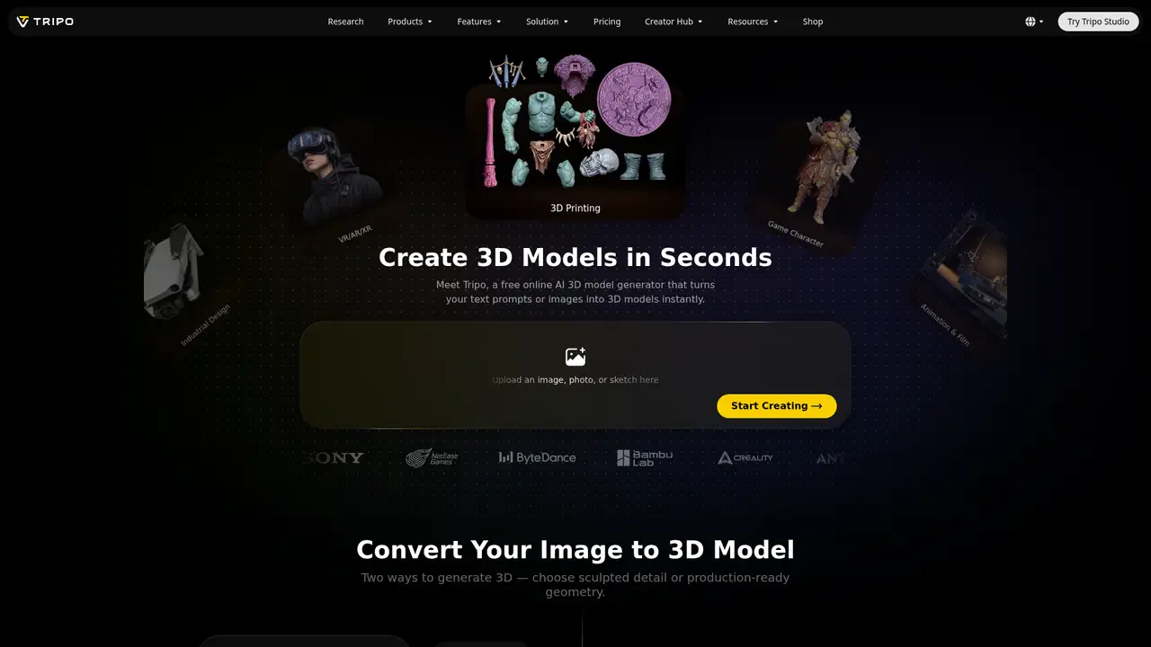 Tripo website screenshot
