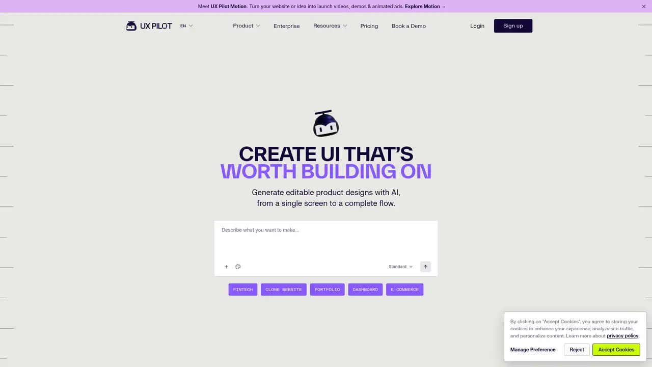 UX Pilot website screenshot