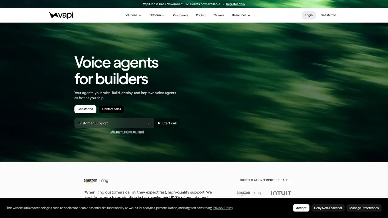 Vapi website screenshot