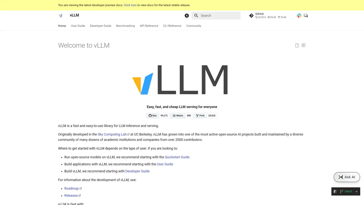 vLLM website screenshot