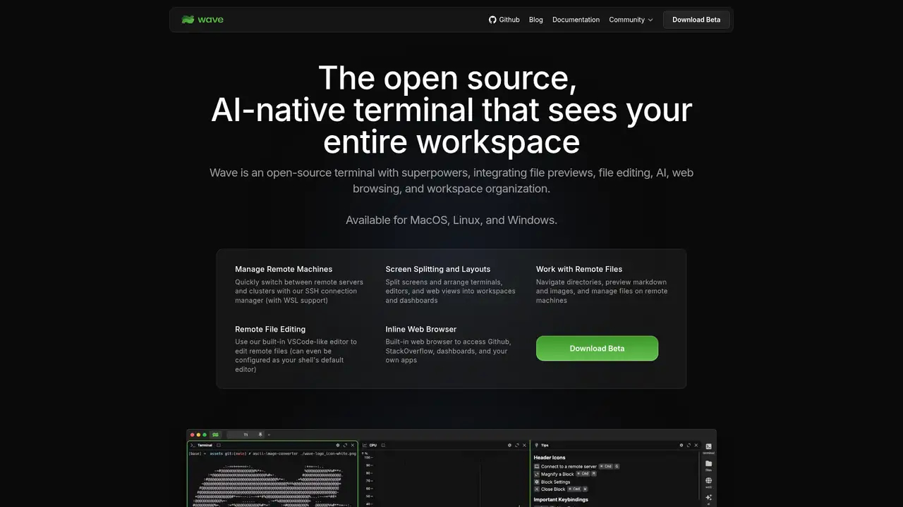 Wave Terminal website screenshot