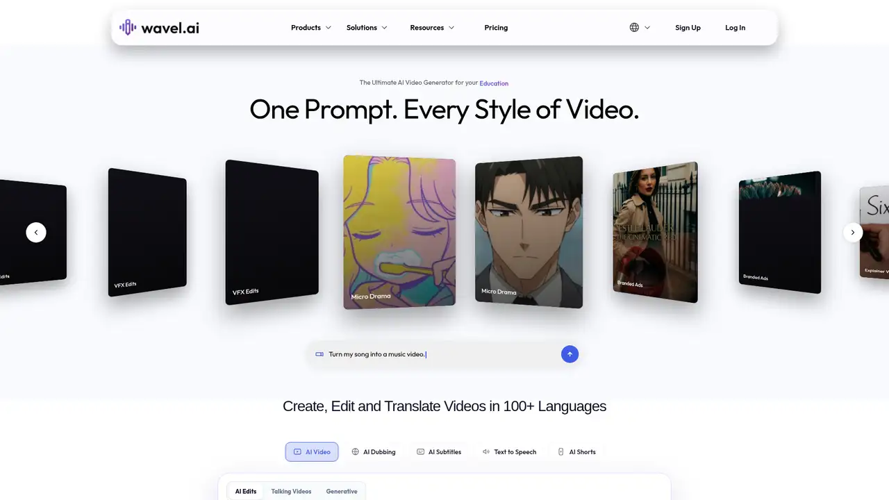 Wavel AI website screenshot